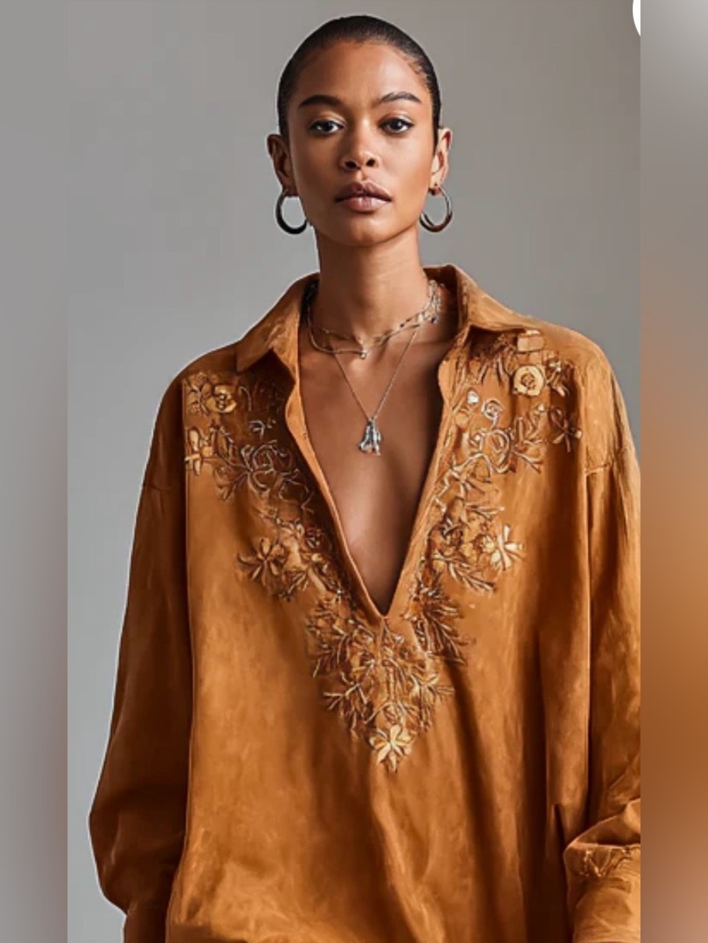 Modesees Elegant Tan Embroidered Midi Dress - Women's Size S